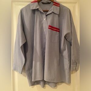 Zara long sleeve blue/white stripe button down shirt